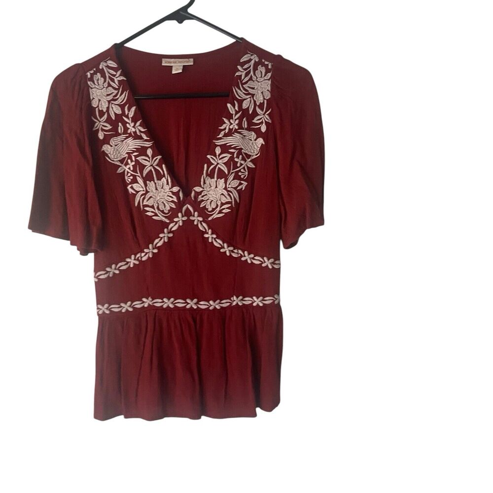 Knox Rose Size XS Floral Embroidered Boho Prairie‎ Rust Orange Babydoll Top